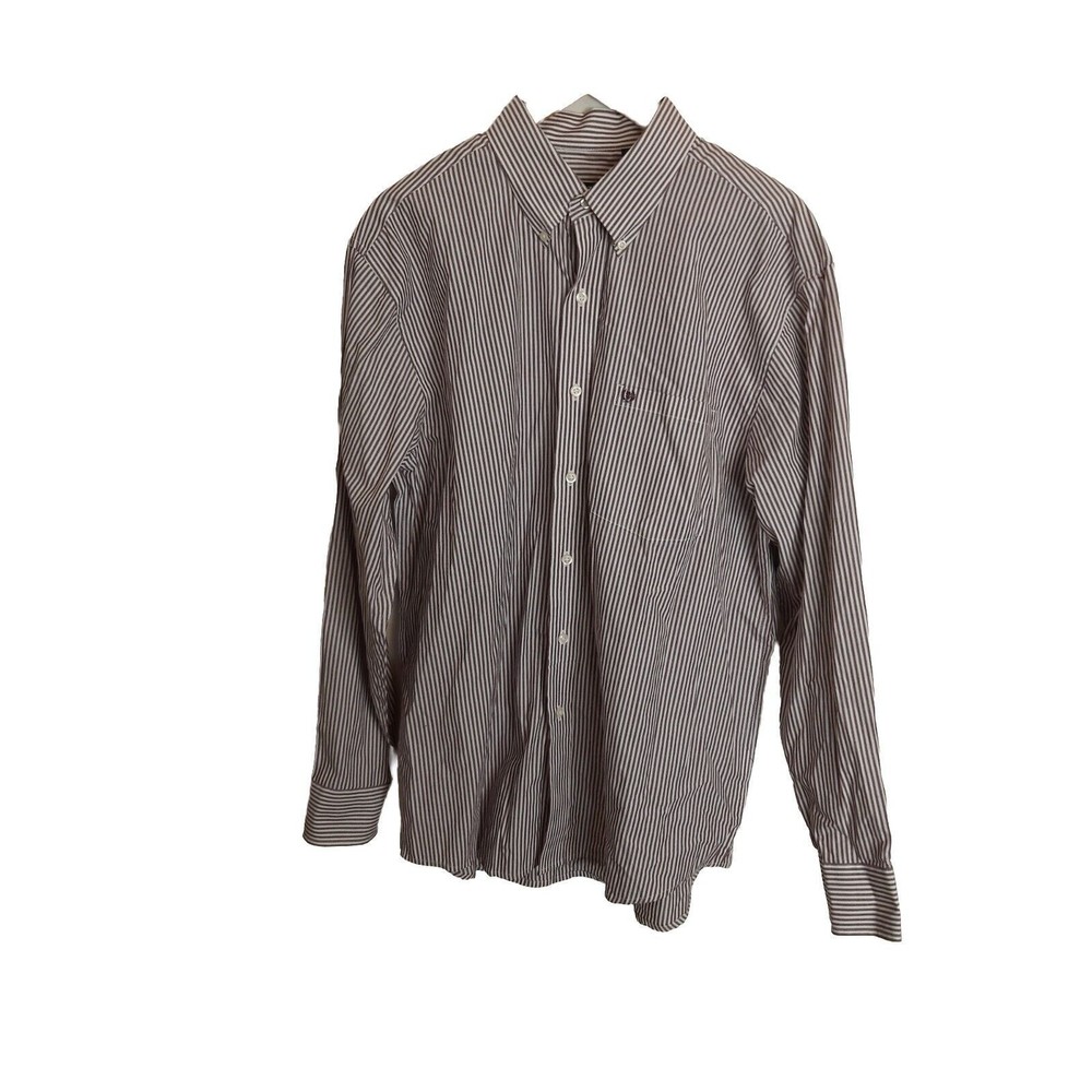 NEW Izod Button Down Shirt Men Large White Plum Striped Long Sleeved Career